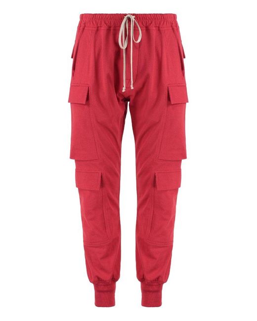 Rick Owens Red Mastodon Megacargo Drawstring Pants for men