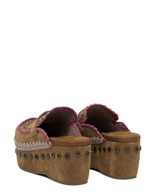 Mou Brown Overstitch Clogs