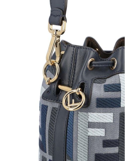 Fendi Blue Mon Tresor Ff Embroidered Bucket Bag