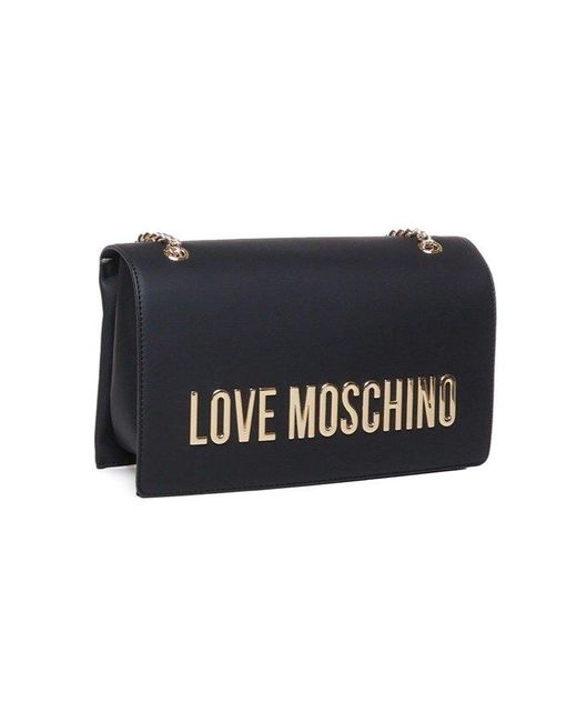 Love Moschino Logo Detailed Chainlinked Shoulder Bag in Black Lyst