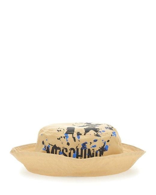 Moschino Metallic Logo Printed Flat Crown Bucket Hat for men