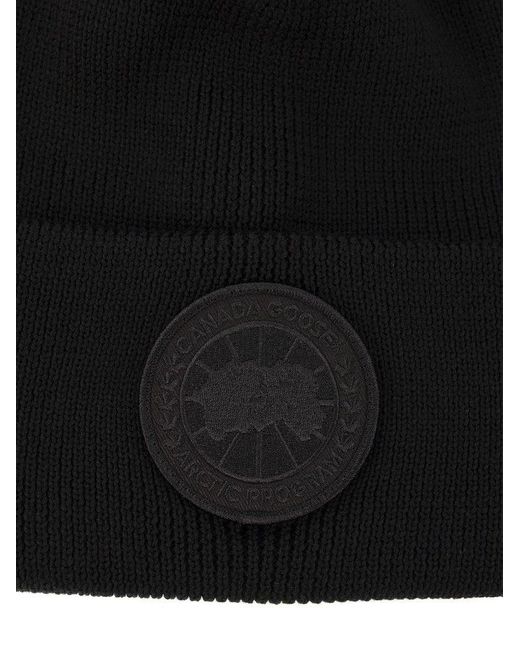 Canada Goose Black Ribbed-rimmed Hat With Arctic Disk for men