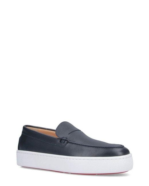 Christian Louboutin Blue Almond Toe Slip-On Sneakers for men