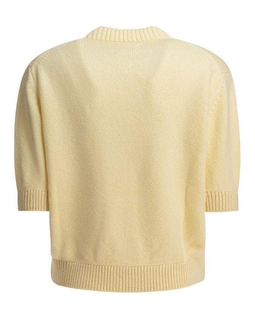 Khaite Natural Short Sleeved Crewneck Jumper