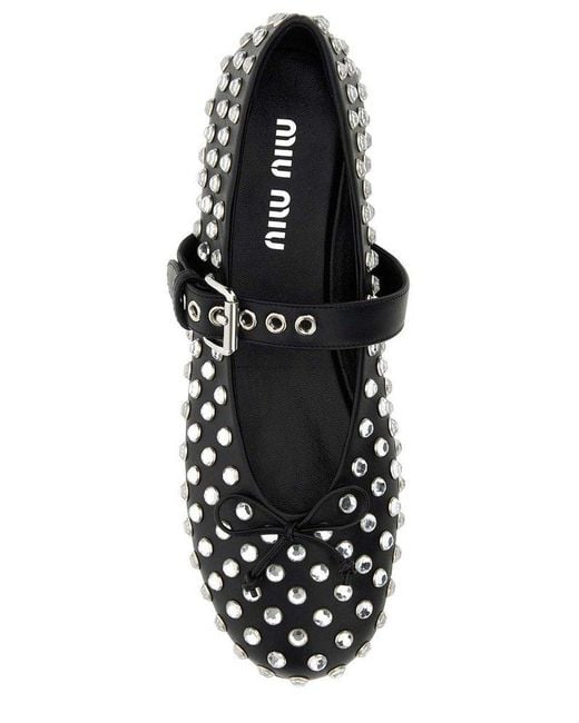 Miu Miu Black Studded Round-toe Ballerina Shoes
