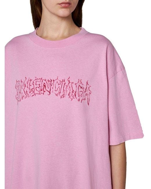 Balenciaga Pink Logo-print Cotton T-shirt
