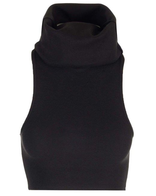 Alaïa Black Roll Neck Cropped Ribbed Tank Top