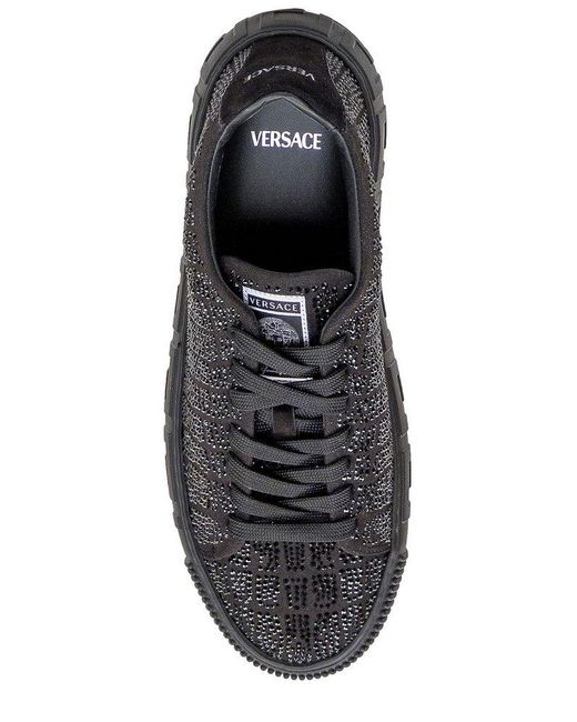 Versace Black Greca Embellished Lace-up Sneakers for men