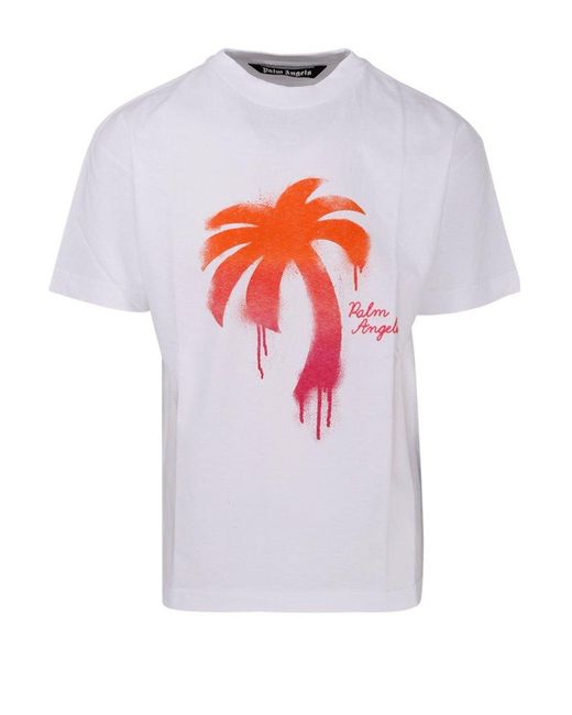 Palm Angels Cotton Palm Tree Printed Crewneck T-sihrt in White for Men ...