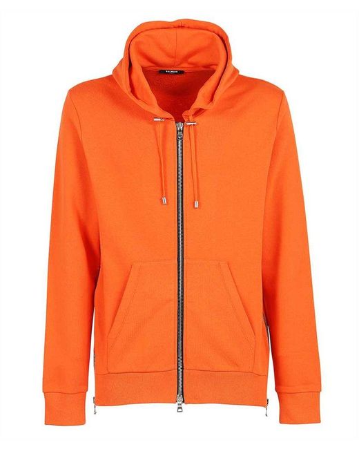 Balmain Orange Cotton Full-zip Sweatshirt for men