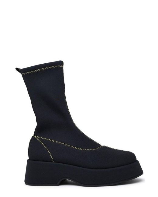 Ganni Black Retro Flatform Round-toe Ankle Boots