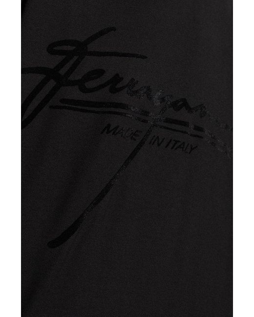Ferragamo Black Flocked Logo Crewneck T-Shirt for men