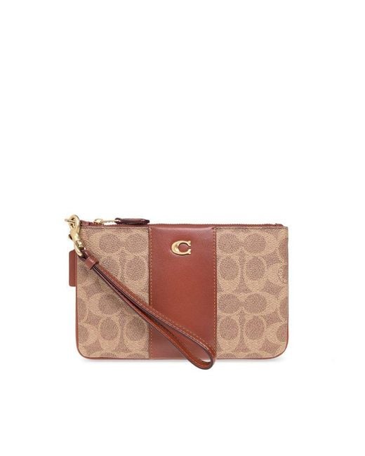 COACH Logo Plaque Monogrammed Small Wristlet Wallet in Pink | Lyst Canada