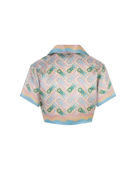 Casablancabrand Blue Ping Pong Printed Cropped Shirt