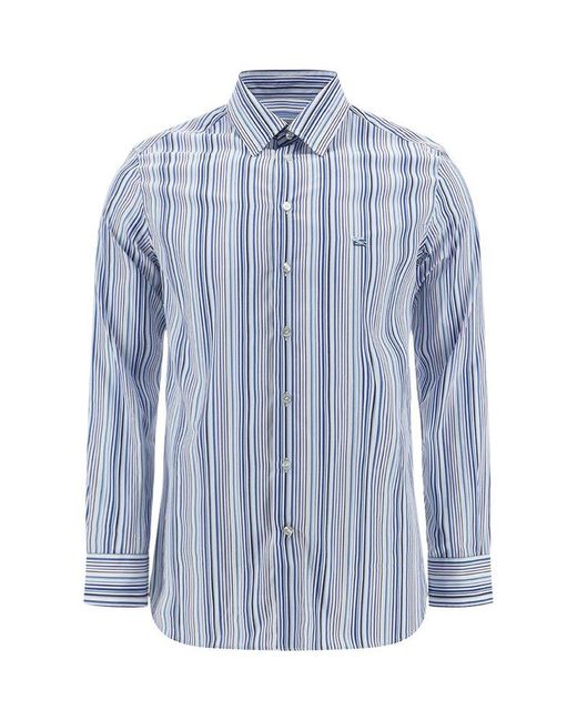 Etro Logo Embroidered Striped Button-up Shirt in Blue for Men | Lyst