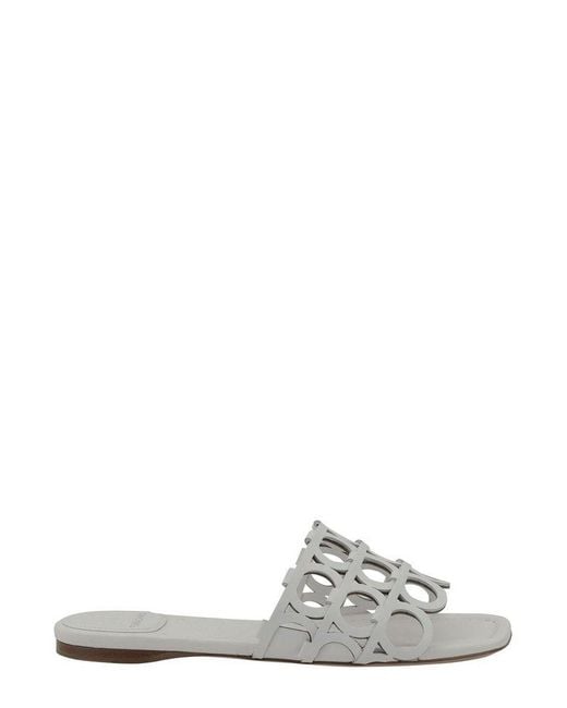 Ferragamo White Cut-Out Slides