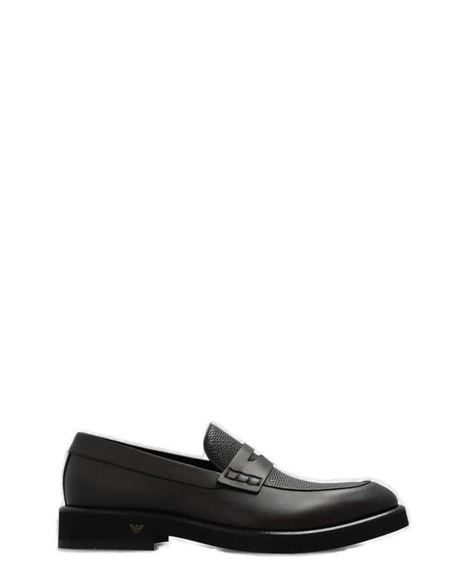 Emporio Armani Black Penny-slot Slip-on Loafers for men