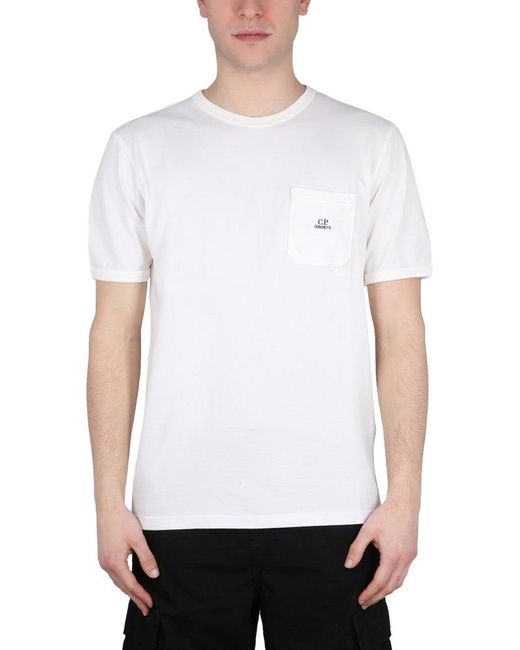 C P Company White T-shirt With Logo for men