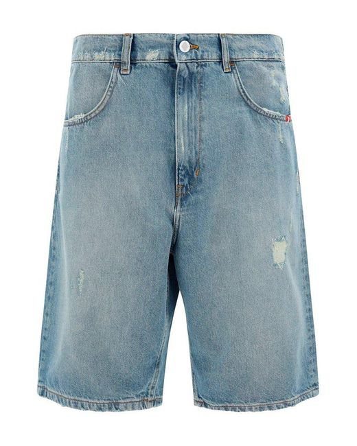 AMISH Blue Straight-leg Distressed Denim Shorts for men