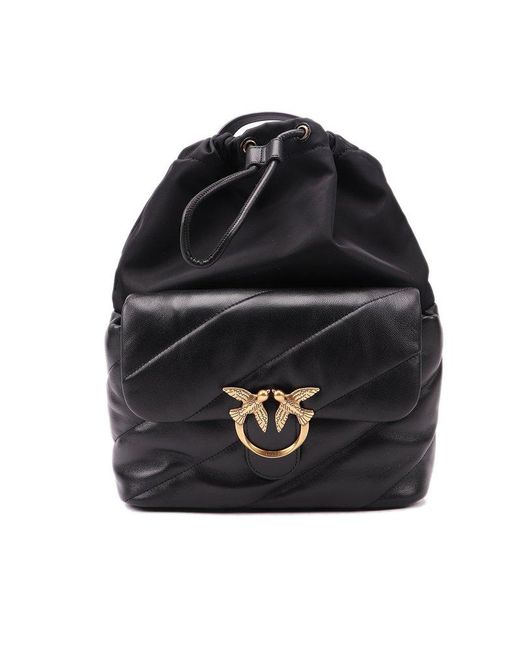Pinko Black Logo Plaque Quilted Backpack