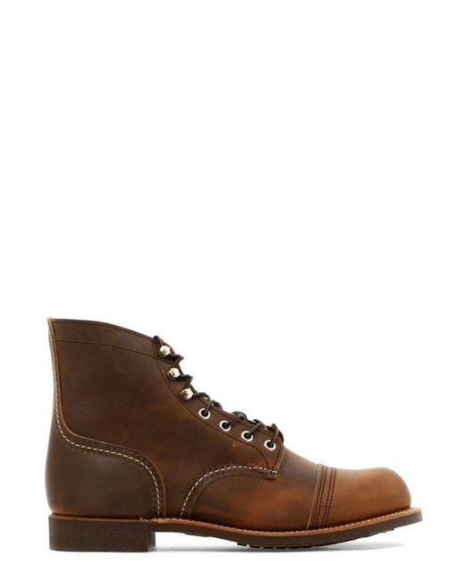 Red Wing Brown Round Toe Lace-up Boots for men