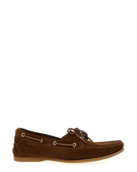 Tom Ford Brown Squared Toe Lace-Up Boat Shoes for men