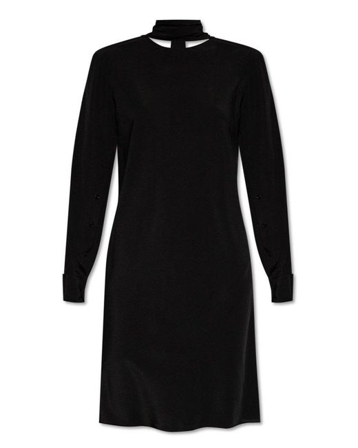Helmut Lang Black Scarf Detailed Long-sleeved Mini Dress