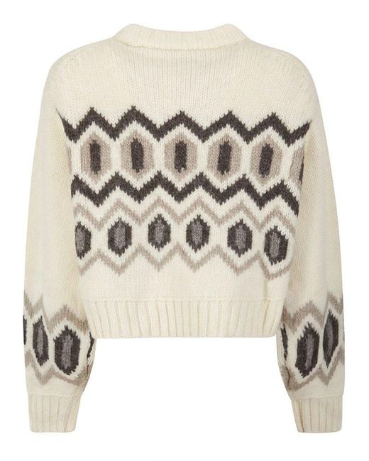 Ganni Multicolor Graphic Intarsia Chunky Knitted Cropped Jumper
