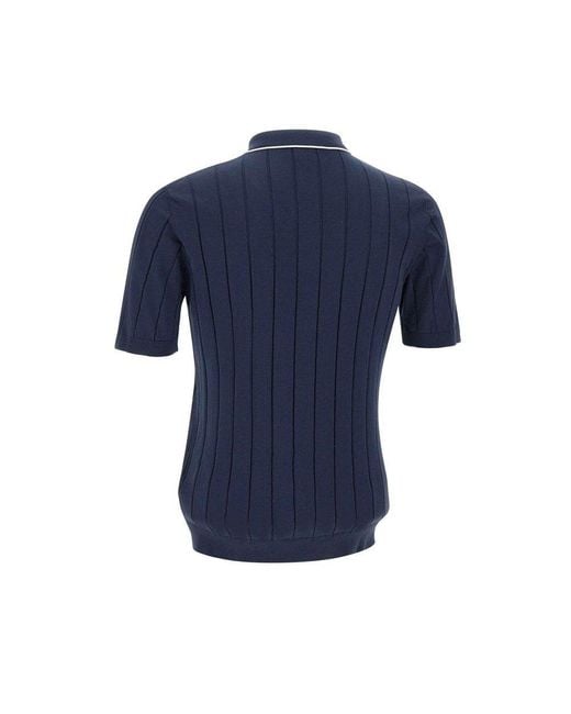 Eleventy Blue Striped Knit Polo Shirt for men