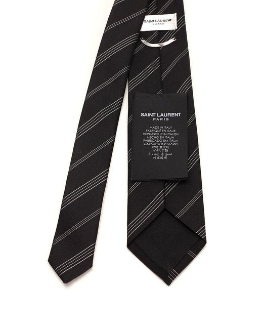 Saint Laurent Black Striped Logo Patch Tie for men