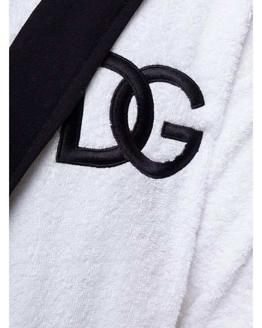Dolce & Gabbana White Logo Embroidered Terry Bathrobe