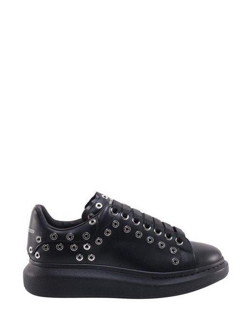 Alexander McQueen Black Leather Grommet Sneakers for men
