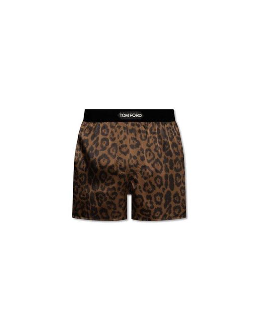 Tom Ford Black Logo Waistband Leopard Print Boxers for men