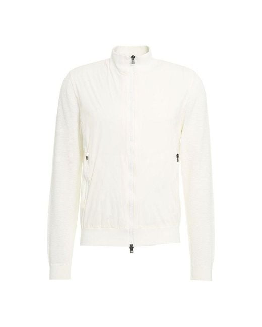 Herno White Knitted-panel Zip-up Cardigan for men