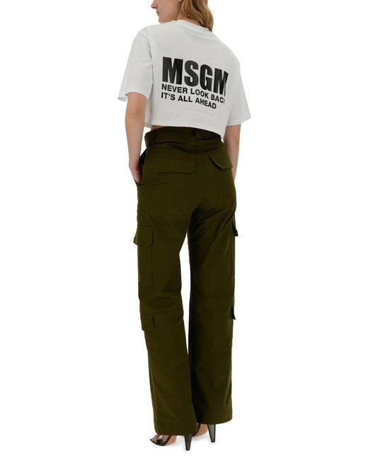 MSGM White Cropped T-Shirt