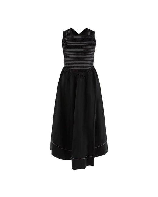 Ganni Black Washed Stretch Smock Midi Dress