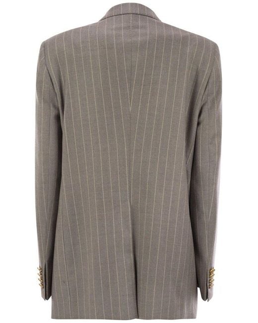 Tagliatore Gray Double-Breasted Striped Tailored Blazer