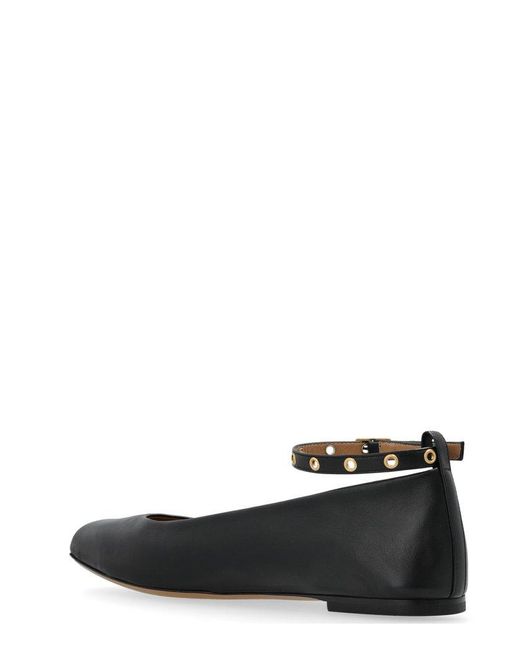 Emporio Armani Black Square Toe Buckle Detailed Ballet Flats