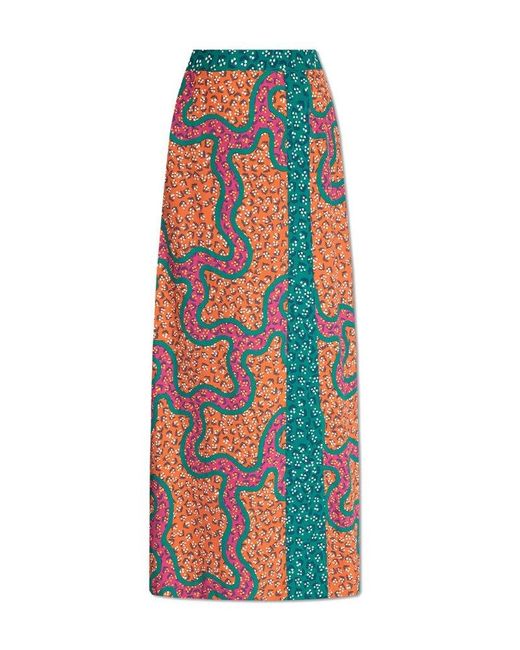 Diane von Furstenberg Orange Latrice All-over Patterned Maxi Skirt