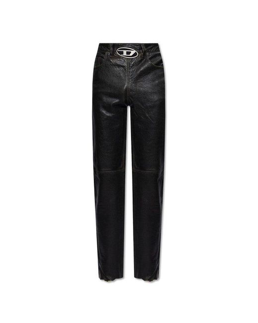 DIESEL Black P-kooman Leather Trousers for men
