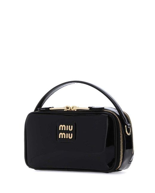 Miu Miu Black Logo Plaque Tote Bag