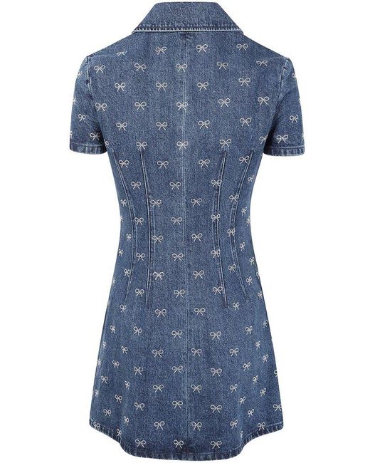 self-portrait デニム ディアマンテ ボウカラー ミニドレス Denim Diamante Bow Mini Dress – self-portrait-US