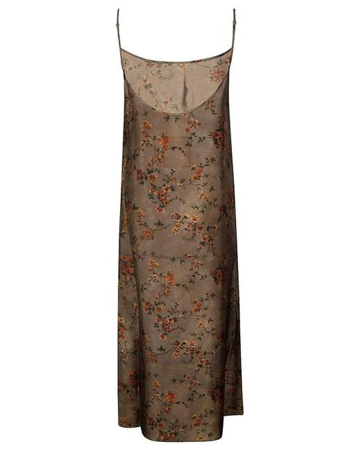Uma Wang Brown Floral Printed Sleeveless Midi Dress