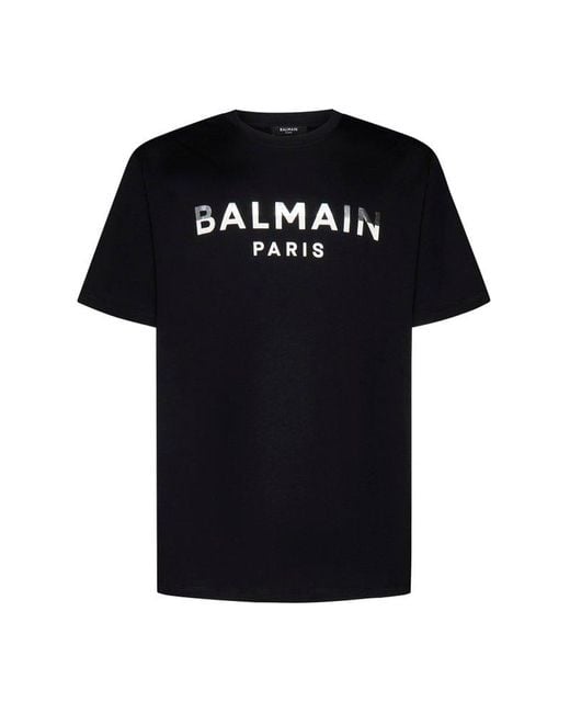 Balmain Logo Printed Crewneck T-shirt in Black for Men | Lyst