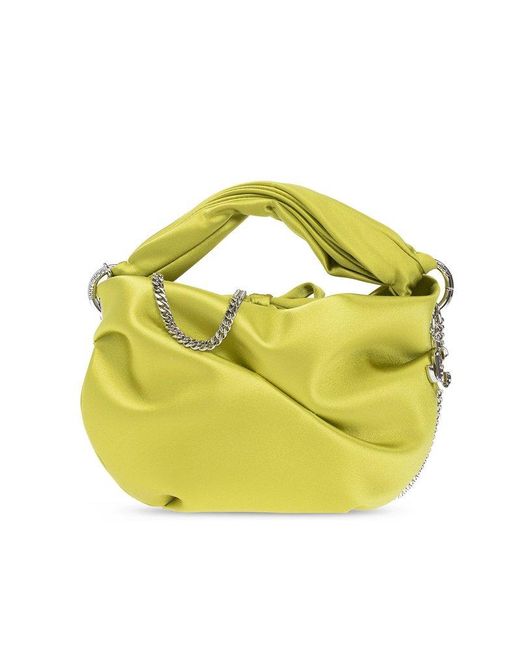 Jimmy Choo Yellow Bonny Satin Twist Detailed Chained Tote Bag