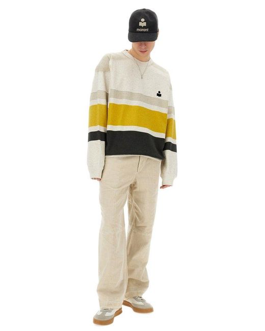 Isabel Marant Yellow Meyoan Striped Crewneck Sweatshirt for men