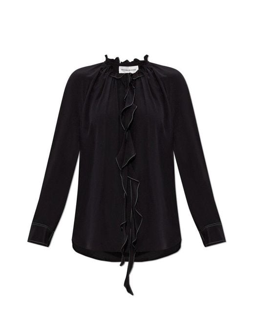 Victoria Beckham Black Silk Shirt With Ruffles