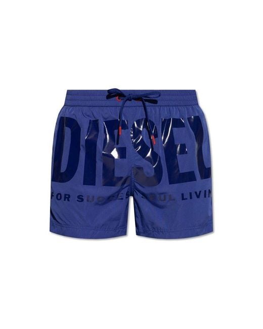 DIESEL Blue Bmbx-ken Logo Printed Drawstring Swim Shorts for men