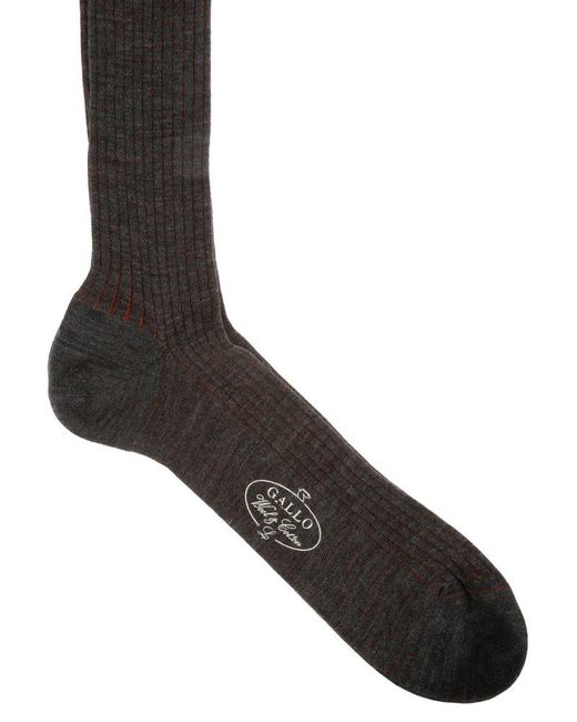 Gallo Black Ribbed Knee-High Socks for men