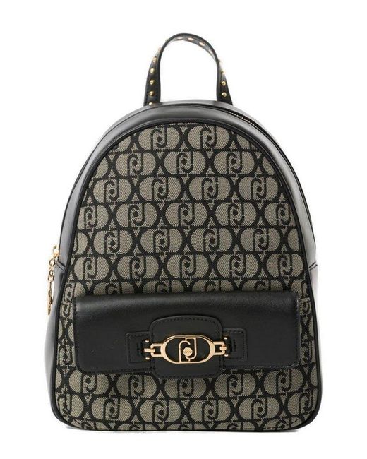Liu Jo Black Stud Embellished Logo Jacquard Backpack